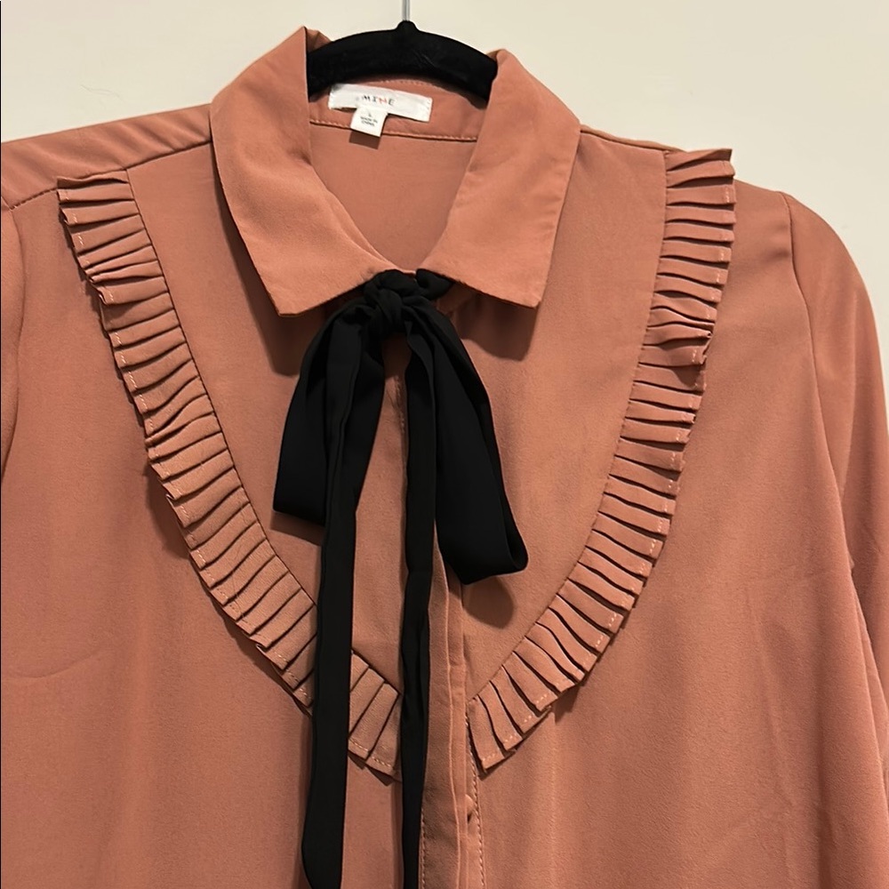 Mine size L  woman Orange Flutter Sleeve Blouse with Ruffled Tie Front - Picture 3 of 7